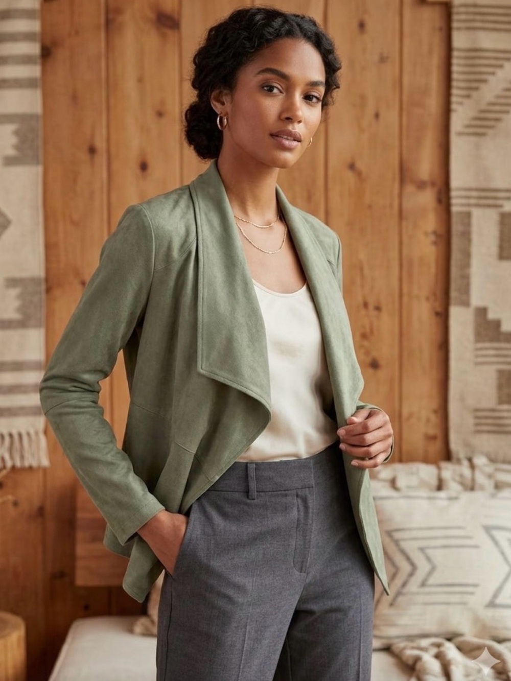 Steve Madden Olive Draped Open-Front Jacket